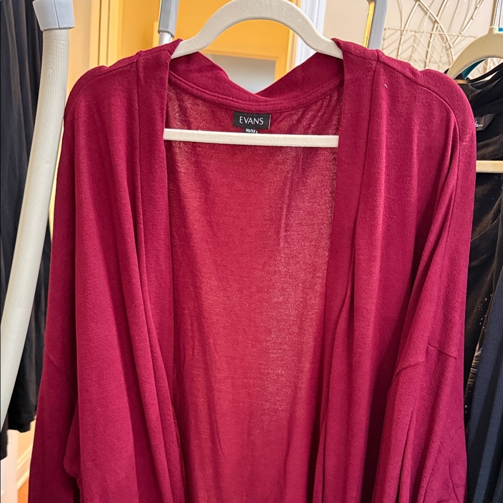 Evans burgandy button pocket long cardigan soft knit. NWT